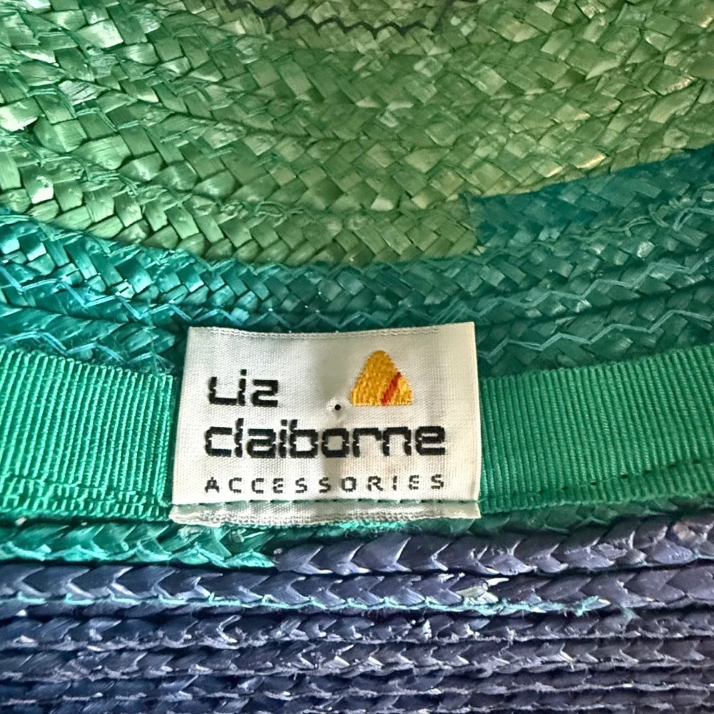 Liz Claiborne Floppy Straw Hat Blue Green‎ Ombre Wide Brim Sun Hat - Picture 2 of 4